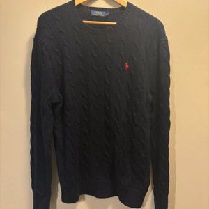 Ralph Lauren Men's Cable Knit Sweater (Navy- Large)